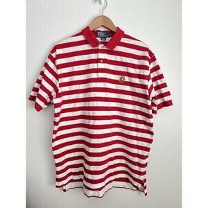 Vintage Polo Ralph Lauren Embroidered Crest Stripe Red White Polo Shirt Mens XL